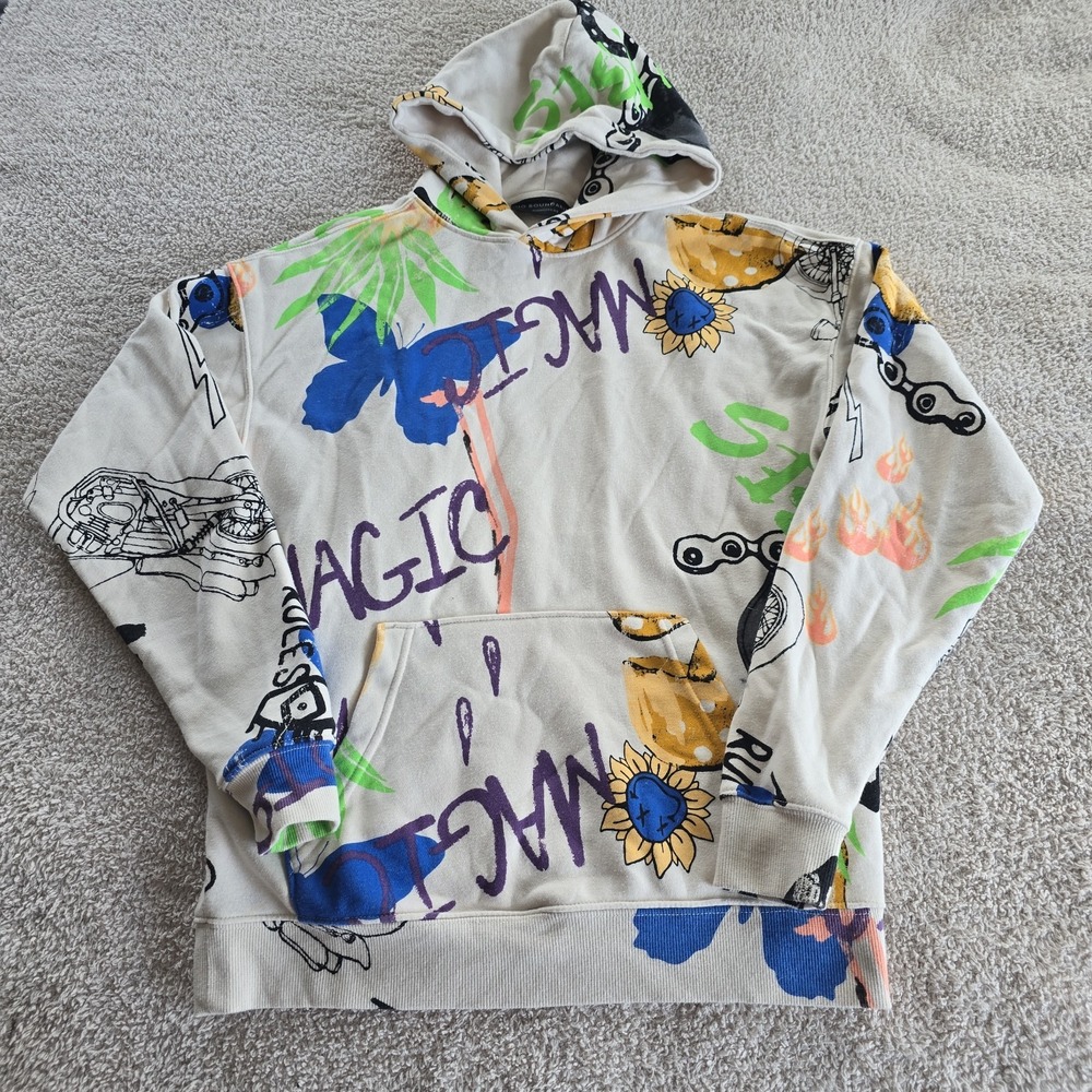 All-Over Graffiti Inspired Graphic Print Abstract Streetwear Hoodie Oversize XS